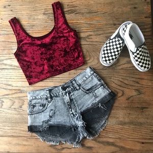 Red Crushed Velvet Crop Tank Top